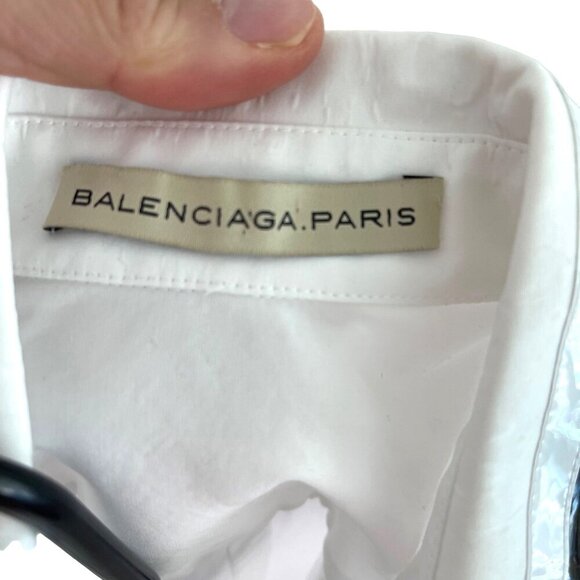 Balenciaga Paris Womens Shirt Size 8 White Button Down Vinyl Trim Pure Cotton - Picture 3 of 9